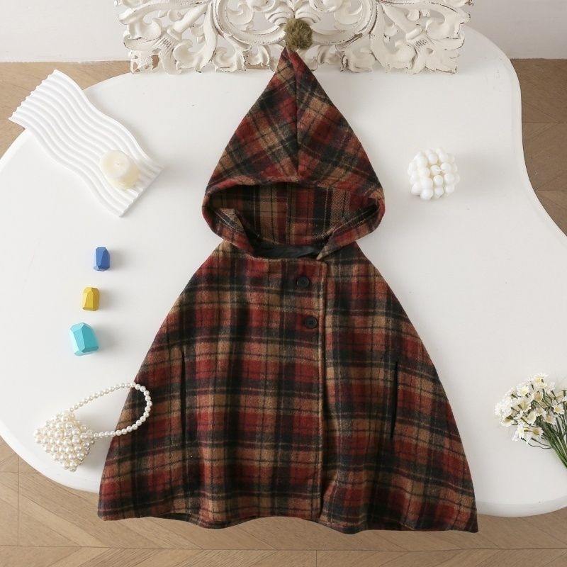 Winter Clothing Baby Girl - Girls Plaid Cape Children's Coat Cute