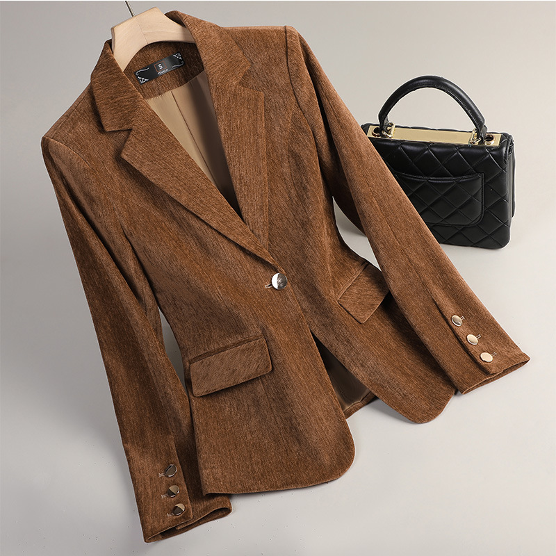 Yellow Winter Clothing - Yellow Gold Velvet Blazer Women Autumn