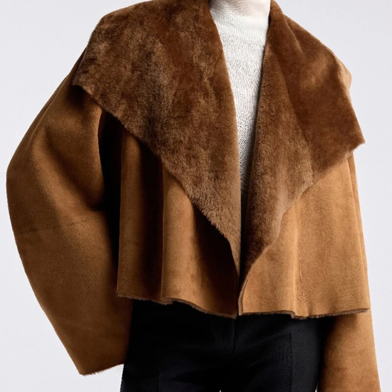 Winter Clothing Pictures - Women Faux Suede Jacket Reversible, Short